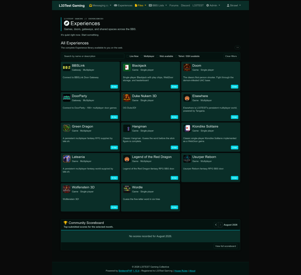 Custom BinktermPHP template — L33TEST Gaming catalog layout